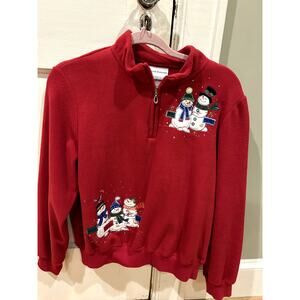 Alfred Dunner Women's Medium Petite Snowman Christmas Sparkles Fleece Pullover